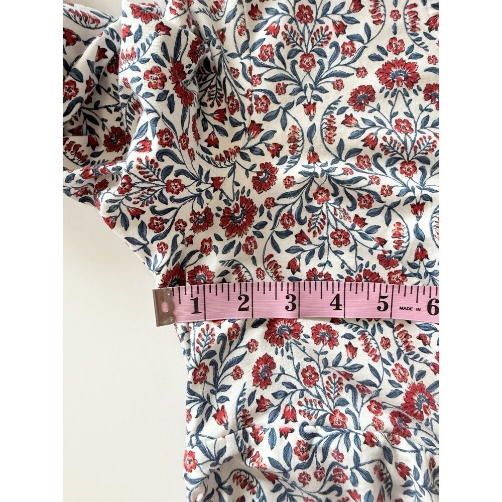 Lands End Floral Knit Dress V Neck Fit Flare Midi Cottage Stretch Red Navy Large - Picture 11 of 16